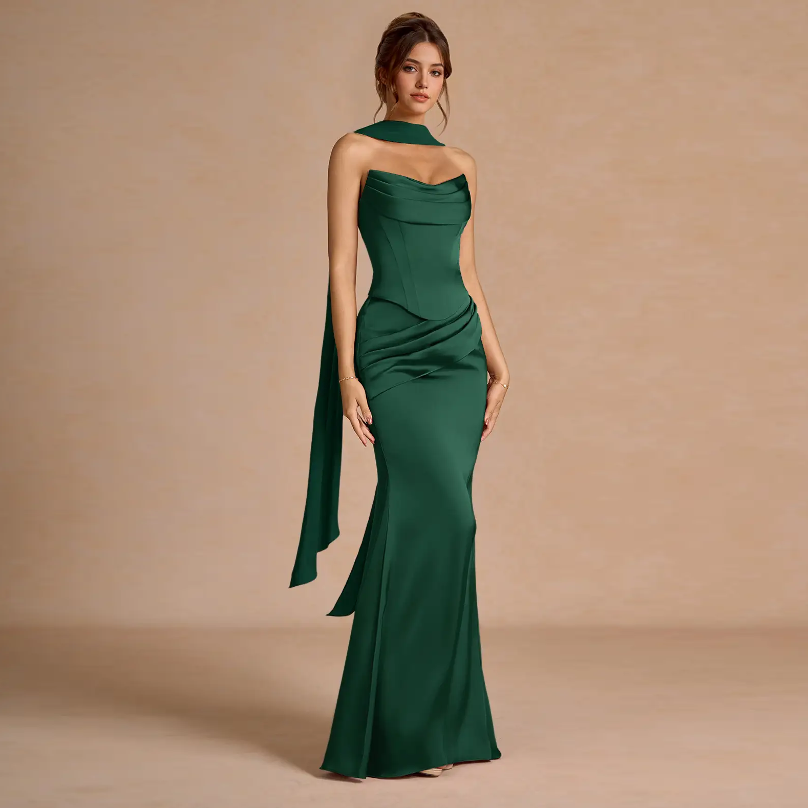 green emerald velvet dress The Green Boat Neck Cutout Back Midi Dress main image 0