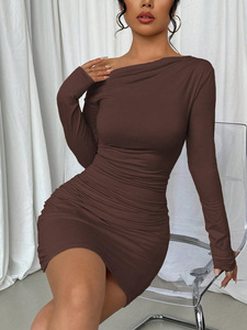 <span class=keywords><strong>Abito</strong></span> da donna autunnale nuovo casual, tinta unita, slim, a maniche lunghe, <span class=keywords><strong>monospalla</strong></span>, per il commercio estero transfrontaliero - Product Image 6
