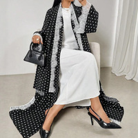 Abaya arabe premium à pois avec dentelle et patchwork, ensemble hijab, coupe ample, style Dubaï, vente en gros pour femmes musulmanes, Ramadan, Aïd