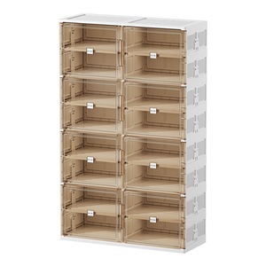 Range-chaussures pliable en plastique sans installation, avec portes de rangement et de présentation, style minimaliste transparent personnalisé, pour la maison - Product Image 5