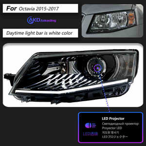 Montaje de faros LED Skoda Octavia 15-17 de alta calidad, actualización de caballo corriendo, ceja blanca, luz dual, temperatura de Color de 6000K - Product Image 5