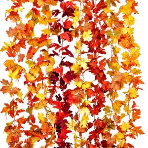 Guirnalda Artificial de Hojas de Arce, Flores de Seda, Decoración Otoñal, Adorno de Pared, Guirnalda Navideña Estilo Ratán, 6 pies de Largo - Product Image 1