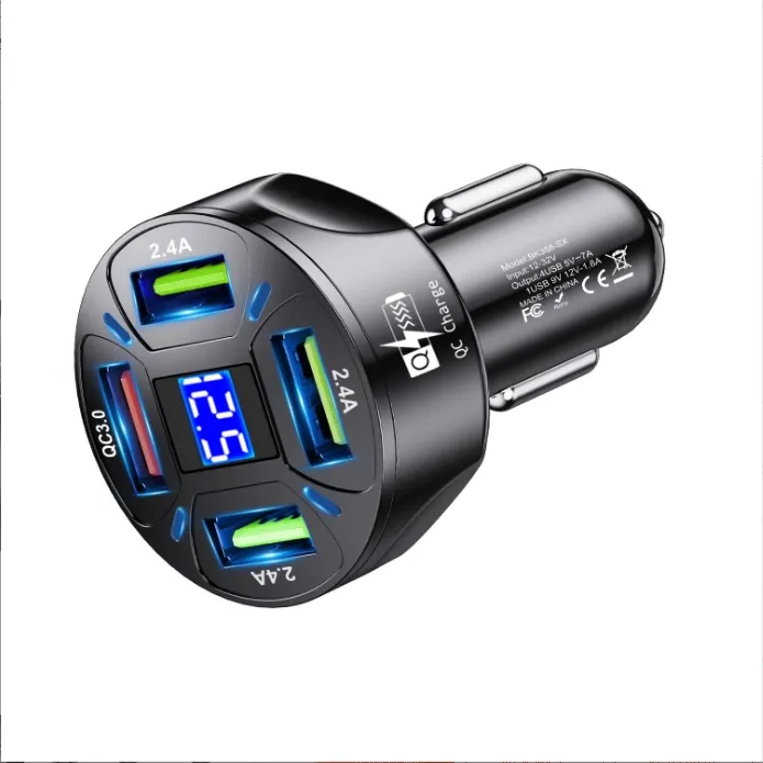 New Arrivals Car charger with LED digital display 4 in 1 Quick Adapter 4 USB Port QC3.0 Car charging station charger
