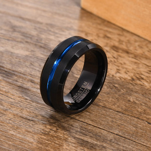 Bague en acier tungstène pour homme, nouvelle arrivée, vente chaude, 8 mm de large, incrustation bleue, bijoux de marque <span class=keywords><strong>OBE</strong></span>, vente en gros - Product Image 5