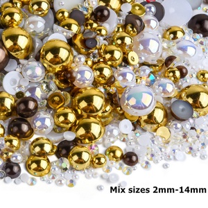 OLeeya Vente en gros Perles plates de tailles variées 2mm-14mm, Appliques en strass plastique, Perles demi-rondes à dos plat pour la décoration - Product Image 4