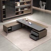 Escritorio Ejecutivo de Madera para Oficina, Escritorio Grande para Computadora con Gabinete Lateral con Cerradura para Muebles de Oficina en Casa