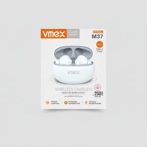 Auricolari wireless Vmex con ricarica di tipo C e microfono con controllo touch, bianco e nero - Product Image 2