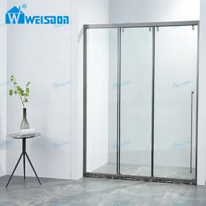 Chuveiro de aço inoxidável Weisdon de alto desempenho com porta de chuveiro de vidro temperado deslizante