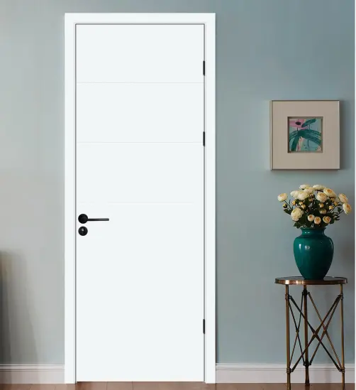 การออกแบบคลาสสิกประตูห้องนอนภายในประตูไม้ Mdf บันทึกเดียวพร้อมที่จับ