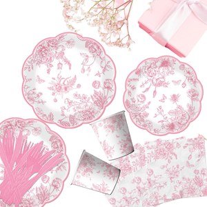 Juego de Platos Desechables de Papel con Encaje Floral Rosa Biodegradable para Fiesta de Cumpleaños Arcoíris, Vajilla y Decoración para Fiestas - Product Image 2