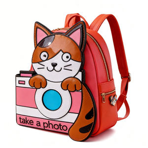 Mochila personalizada con diseño de gato y cámara, mochila temática de fotos, mochila de piel sintética con diseño de anime para mujer - Product Image 5