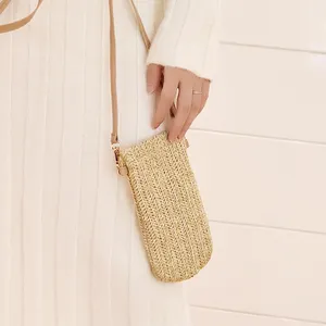 Wholesale Popular Supplier Hand Woven Clutch Mini Phone Case Square Straw Gift Mobile Phone Shoulder Messenger Bag