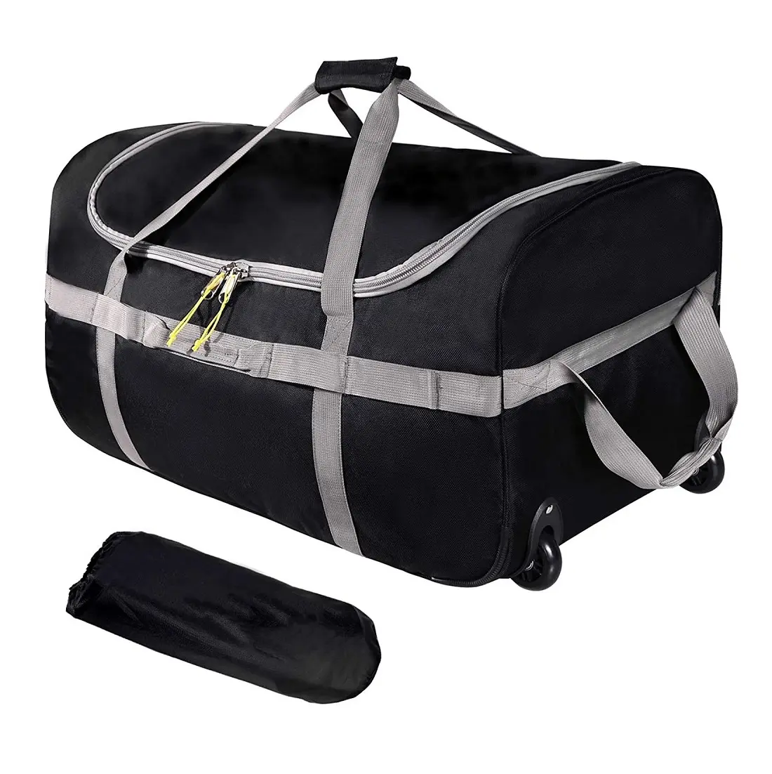 नि: शुल्क नमूने के साथ Foldable यात्रा Duffle बैग पहियों ऑक्सफोर्ड बंधनेवाला बड़े Duffel बैग के लिए रोलर्स के साथ डेरा डाले हुए यात्रा गियर
