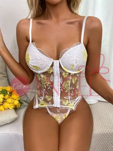 KISS ME-Conjunto de sujetador sexy para mujer, Top con tirantes Bordados florales de encaje, chaleco delgado para espectáculo de calle - Product Image 3