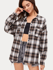 2026 Fashion Women Plaid Shirt Chic Checked Blouse Long Sleeve Print Shirts Loose Casual Outwear Vintage <strong>Checkered</strong> <strong>Tops</strong> - Product Image 4