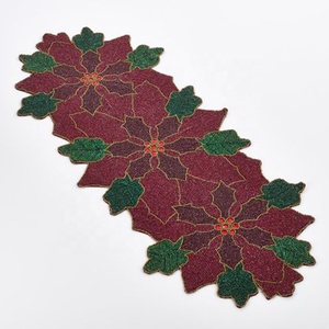 Camino de mesa con cuentas de 36 "de alta calidad con diseño floral personalizado rojo y verde en MOQ bajo y corredores de precio barato para boda - Product Image 1