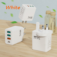 Adaptateur secteur portable 36W USB-C 4 ports à charge rapide pour téléphone portable et ordinateur portable, fonction PD 3.0, OTP, OVP, pour voyages aux États-Unis, en Europe et au Royaume-Uni
