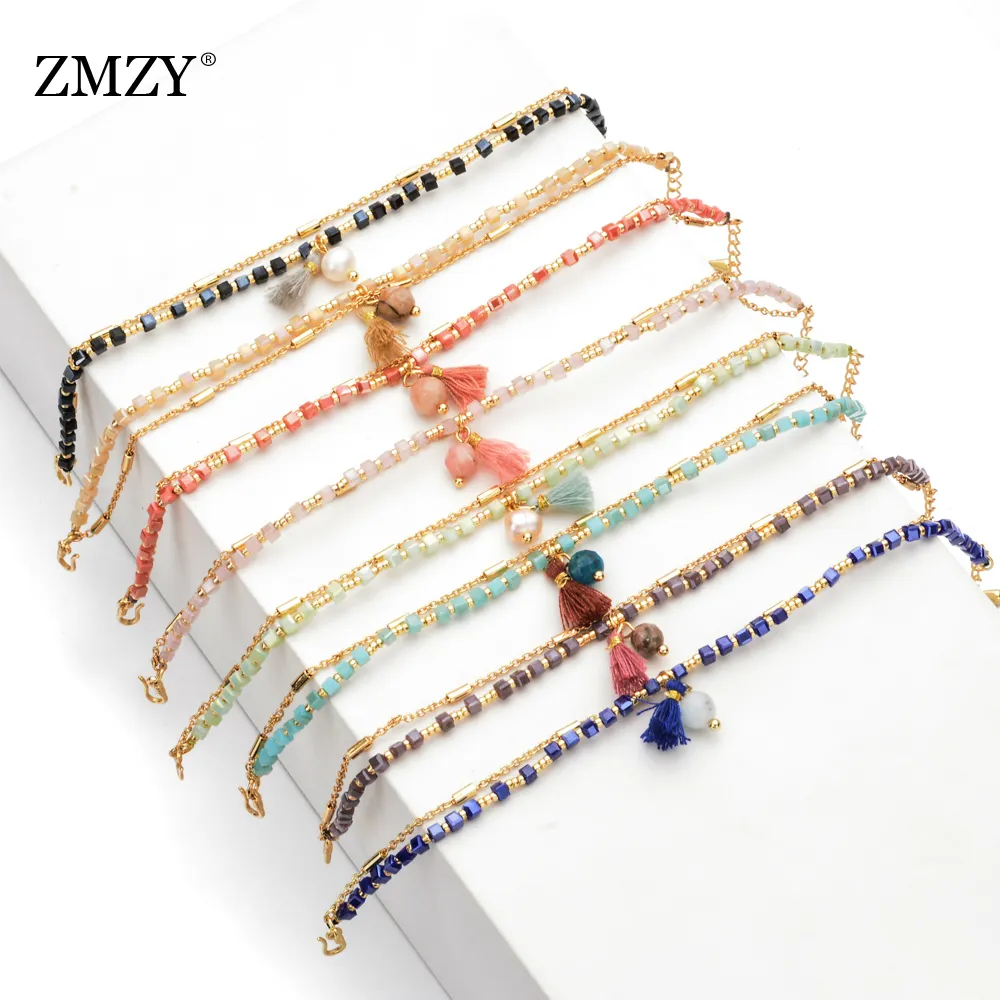 Zmzy Kleurrijke Vrouwen Armband Vriendschap Armband Kwastje Slanke Leuke Vierkante Glas Kristal Kralen Armband