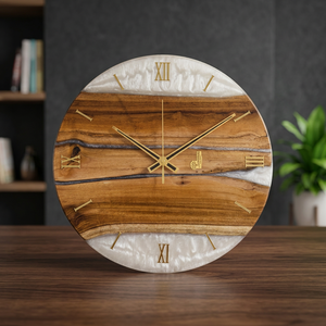 Horloge murale en résine époxy bois – Horloge décorative élégante faite à la main pour la maison et les espaces commerciaux - Product Image 1