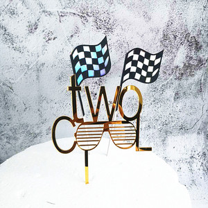 ที่ประดับเค้กธงแข่งรถ F1 ลายตารางหมากรุกสีดำขาวอะคริลิค ตกแต่งงานปาร์ตี้วันเกิด อุปกรณ์ตกแต่งโต๊ะขนมหวาน - Product Image 3