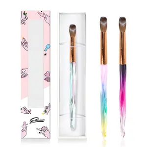 Japan High Quality New Nail brush Supplies Rose Gold Crystal Rainbow Crimped 100% Kolinsky Acrylic Nail Brush With Box #8 10 18