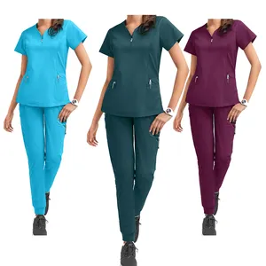 Großhandel Jogging Anti Fluid Scrubs Benutzer definierte Frauen Rosa Kosmetikerin Uniform Weibliche Peeling Anzug Krankenhaus Uniformen Set Für Klinik