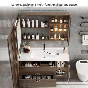 Nouveau lavabo de salle de bain accessible de style luxe moderne, combinaison intégrée en céramique et meuble en bois massif, lavabo de style luxueux - Product Image 2
