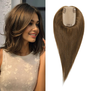 Petites pièces capillaires de rechange marron cendré avec mèches, à clipser, base en soie 3x5 effet cuir chevelu réel, toupet facile à porter - Product Image 6