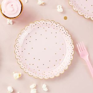 Platos de Papel Modernos de Color Rosa de 7 Pulgadas con Bordes Festoneados, Diseño de Puntos Dorados, Decoración para Fiestas, Directo de Fábrica - Product Image 2