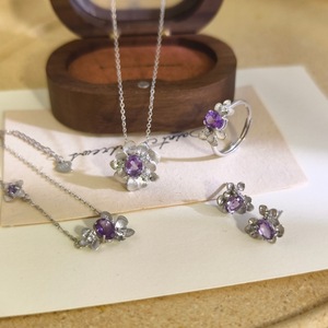 Ensemble collier, boucles d'oreilles et bague en argent sterling 925 avec pierre de cristal naturelle, classique, pour femme, cadeau de fiançailles, certifié par une tierce partie - Product Image 4