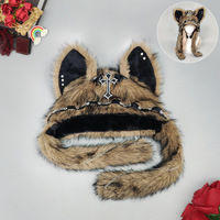 Capuche Y2K à oreilles de chat en fourrure, chapeau moelleux à oreilles d'animal loup pour femme, capuche de cosplay Alt Egirl, couvre-chef chaud en peluche pour l'hiver