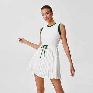 Vestido Deportivo de Tenis para Dama con Cuello y Puños en Color de Contraste y Cordón Ajustable, Ropa de Golf, Traje con Falda de Tenis - Product Image 6