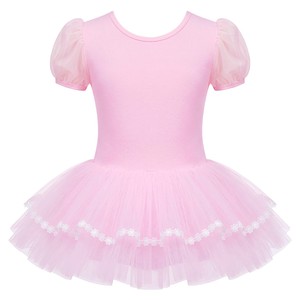 Girls Short Sleeve Ballet Tutu Dance Dress <b>Lace</b> Trim Tulle Skirt Princess Performance Training Wear - Product Image 5
