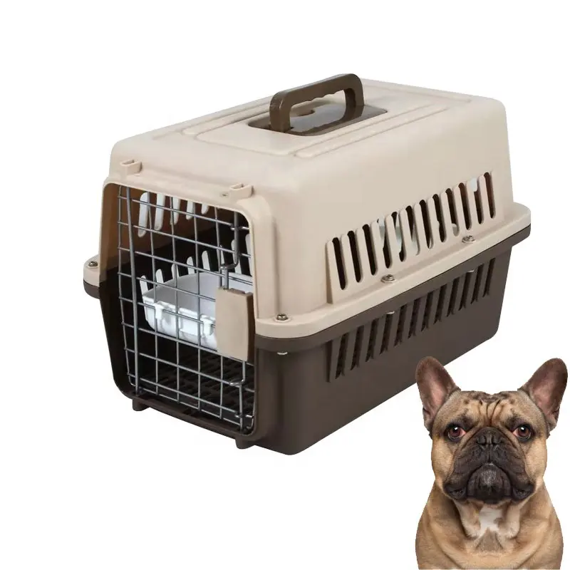Açık plastik uçak taşıma kafesi Pet uçuş çantası köpek taşıma kutusu