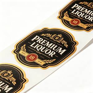 Etiquetas Adhesivas Personalizadas Premium Ecológicas e Impermeables para Licores, Rollo de Etiquetas Adhesivas con Lámina Dorada Negra, Logotipo de Marca Privada para <span class=keywords><strong>Whisky</strong></span> y Jugos - Product Image 3