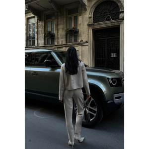 Pantalon en daim beige pour femme, respirant, style évasé, taille élastique, motif formel, délavé, décontracté pour l'automne, taille XL - Product Image 1