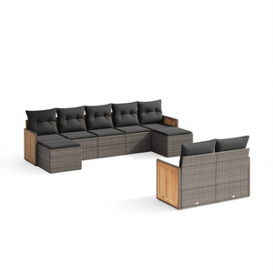 Conjunto de Sofás de Jardín de Ratán Gris Oscuro, 6 Plazas, Muebles de Exterior con Estructura de Madera de Teca, Diseño Contemporáneo - Product Image 1