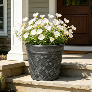 Jardinières rondes en plastique dorées et argentées, style antique, pour <span class=keywords><strong>extérieur</strong></span>, à prix abordable - Product Image 1