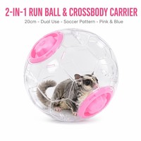 Sac de transport 2-en-1 pour animaux de compagnie avec balle de course intégrée, motif football transparent de 20 cm, jouet d'exercice ventilé avec sangle pour Sugar Glider