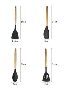 Set Peralatan Dapur Ramah Lingkungan >20pcs Bebas BPA dari Silikon dengan Gagang Kayu Termasuk Corong - Product Image 6