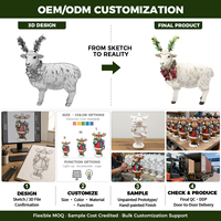 Figurine Domba Natal dari Resin Berdiri dengan Tanduk Ranting Pinus, Kerah Pita Kotak-kotak, Dekorasi Liburan Gaya Pedesaan.