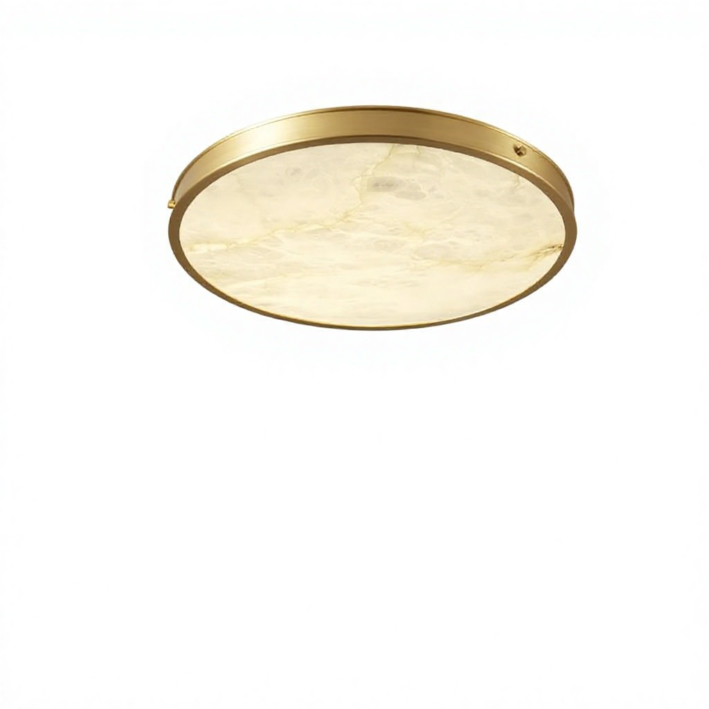 Natural Marble Full Copper New Chinese Style LED Ceiling Lamp 111V-240V Voltage Master Bedroom Super Thin Wabi-Sabi Design Dual