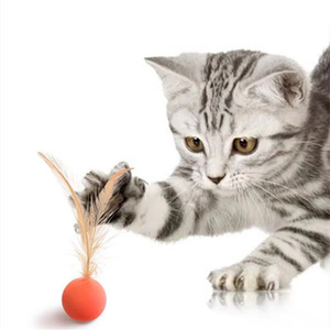 Jouet interactif pour chat, balle rebondissante en plumes, vert menthe, rose rouge, orange, anti-ennui, jouet pour animaux de compagnie - Product Image 2