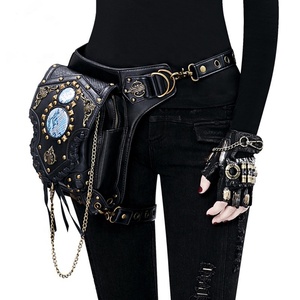 Steampunk Retro Shoulder Bag <b>Black</b> Gothic Leather <b>Backpack</b> <b>Women</b> Motorbike Accessories Waist Leg Bag - Product Image 5