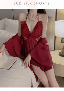 <span class=keywords><strong>Lingerie</strong></span> en soie glacée pour femmes confortables robe de <span class=keywords><strong>mariée</strong></span> pyjamas <span class=keywords><strong>dos</strong></span> <span class=keywords><strong>nu</strong></span> avec décoration en dentelle tissée demi glisse contrôle de la lumière - Product Image 5
