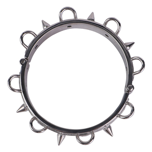 Collar de cuello de cuero PU ajustable con anillo de tachuelas con pinchos y cadena de correa de metal BDSM Bondage Neck Restricción - Product Image 2