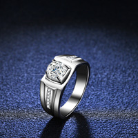 Bague Moissanite de luxe pour homme 1ct S925 en argent sterling VVS coupe ronde classique mariage et fête bijoux fins avec certificat GRA