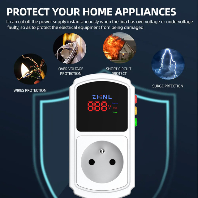 EU Plug Digital Display Surge CE Certified Universal Outlet Adjustable Automatic Regulator Stabilizer UK Plug Voltage Protector