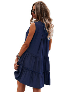 Sıcak satış yaz kısa elbise özel tasarım baskı V boyun kolsuz kadın Mini elbise - Product Image 3