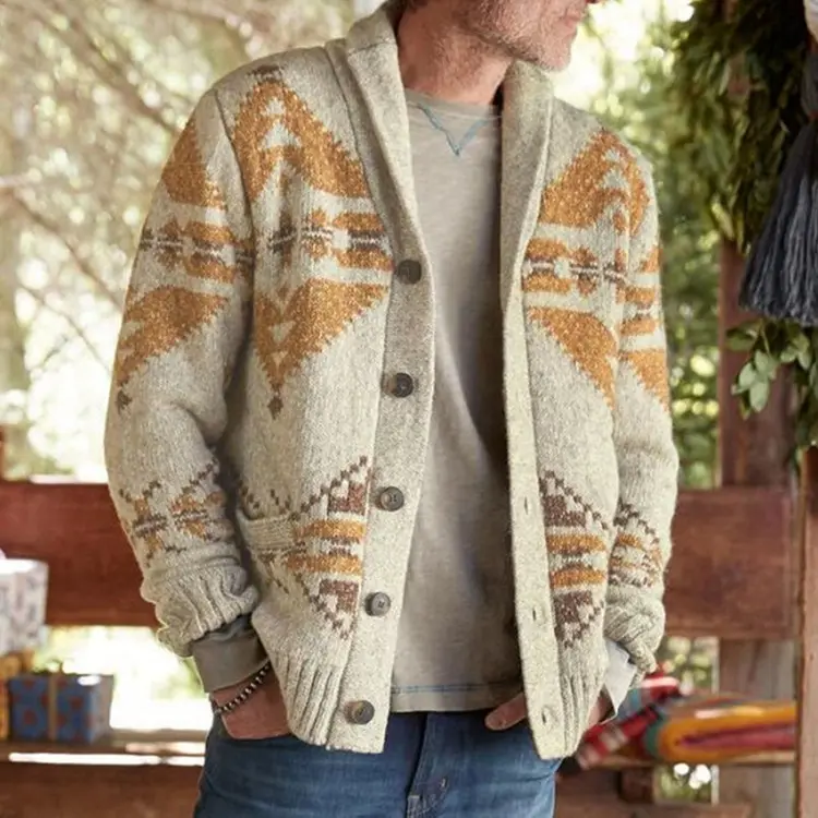 Cardigan pour hommes, Long gilet chaud et décontracté avec imprimé de noël, veste et manteau, collection hiver 2021